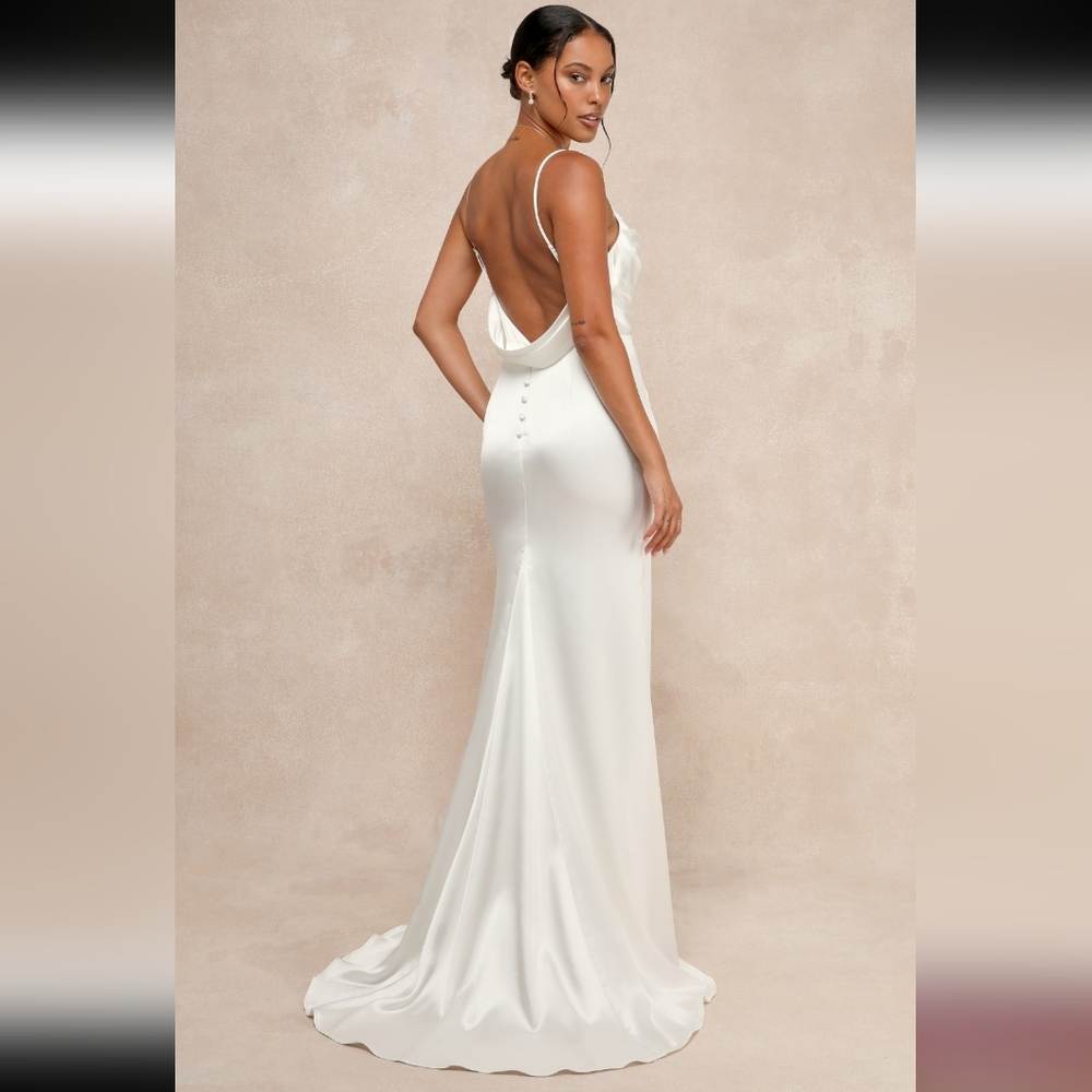 NWT $148 Lulus Lovely Endearment White Satin Sleeveless Backless Maxi Dress - Picture 2 of 10